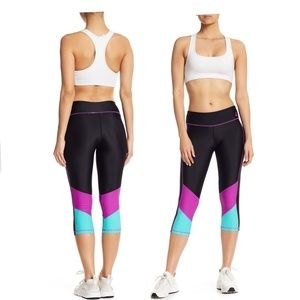 Colorblock Purple Teal And Black Capri Leggings Size?